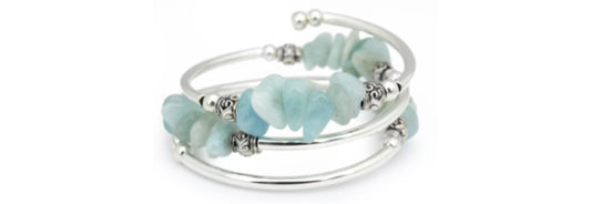 Heavenly Spiral Bangle Bracelet Aquamarine Nuggets
