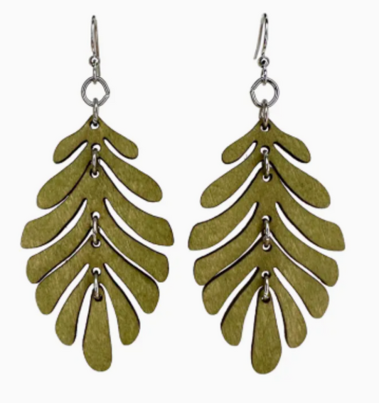Wooden Earrings Foliage Cascade