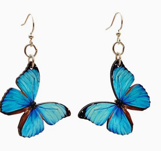 Wooden Earrings Blue Butterfly