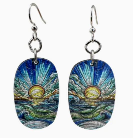Wooden Earrings Mosaic Ocean Blossom