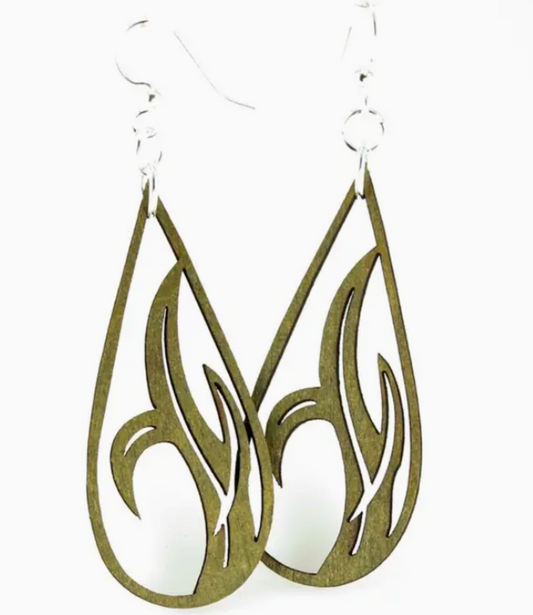 Wooden Earrings Grass Blade Drop
