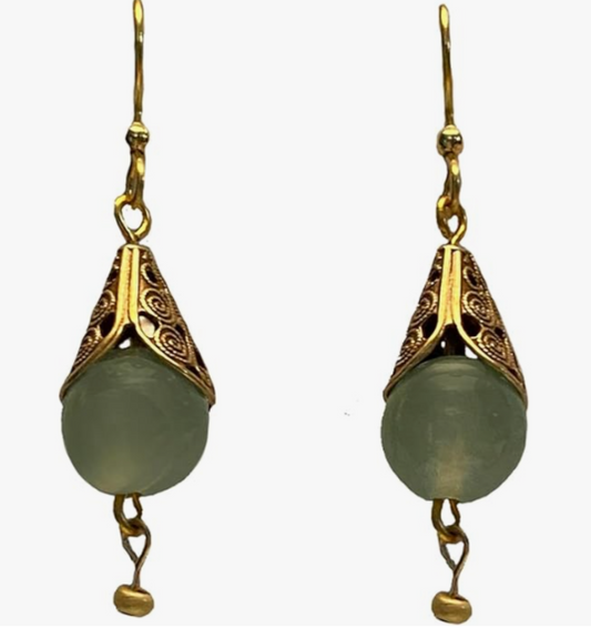 Fancy Green Bead Drop Earrings