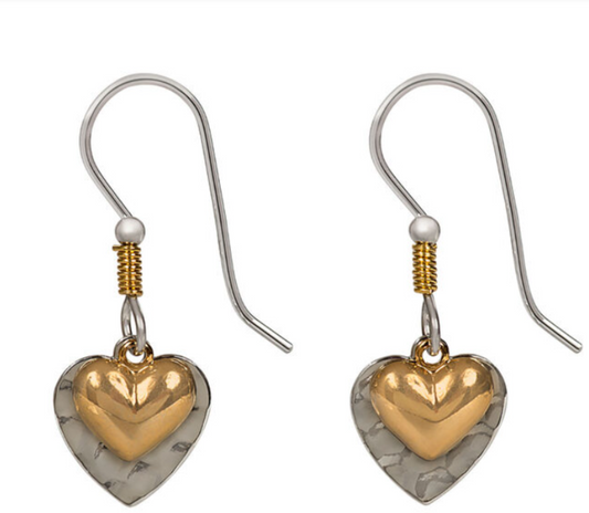 Layered Hearts Mixed Metal Drop Earrings