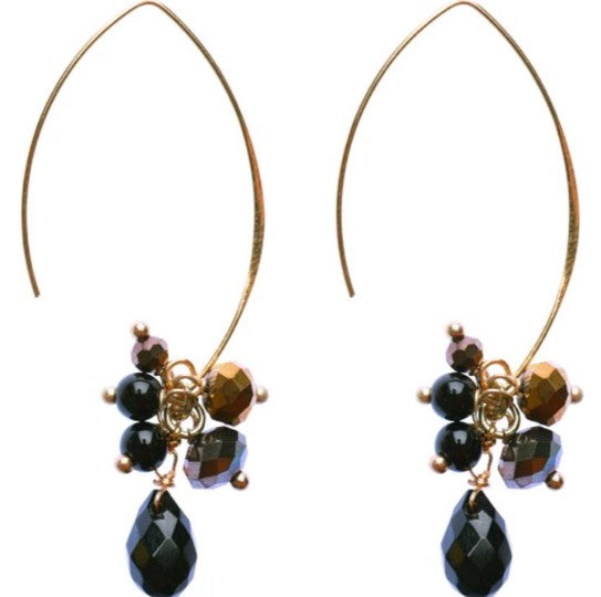 Gold Tone Black Jen Cluster Crystal Earrings