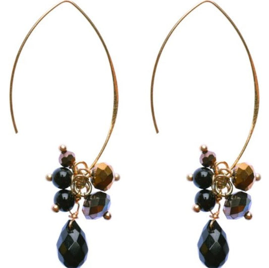 Gold Tone Black Jen Cluster Crystal Earrings