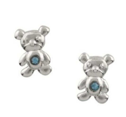 Sterling Silver Crystal Belly Bear Stud Earrings