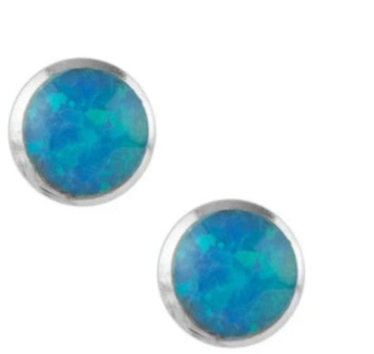 Sterling Silver Aqua Opal Stud Earrings