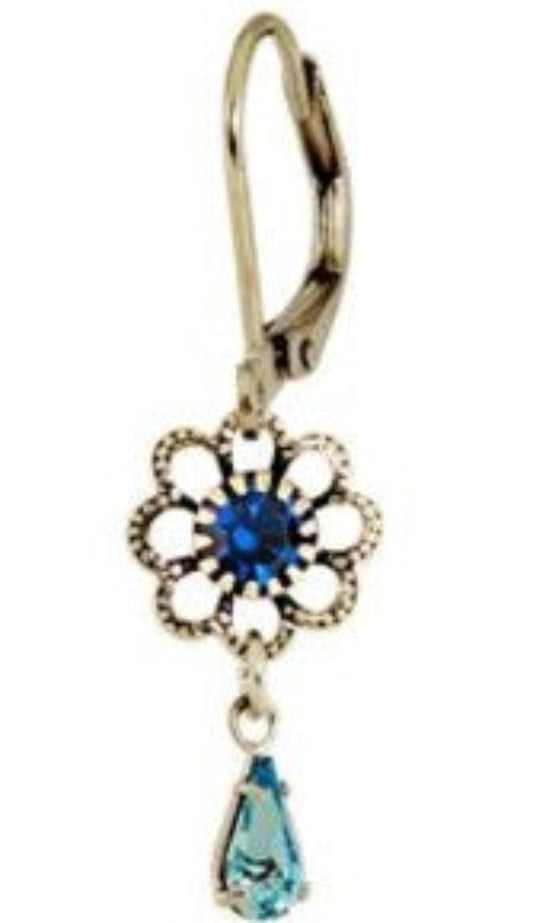 Blue Crystal Flower Drop Earrings