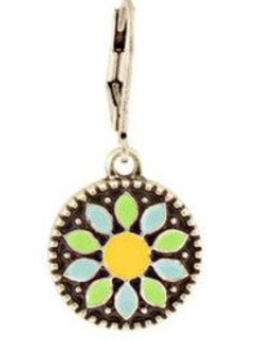 Yellow Green and Blue Enamel Flower Earrings
