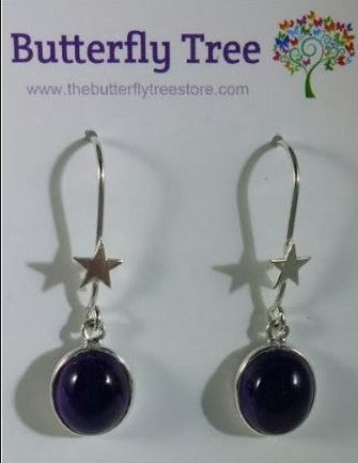 Sterling Silver Amethyst Round Earrings with Star