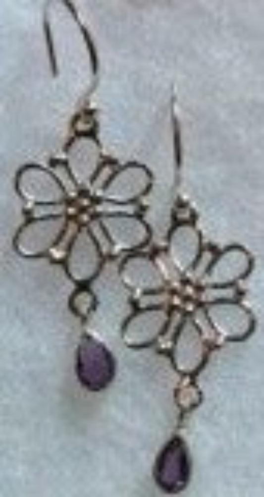 Sterling Silver Amethyst Flower Dangle Earrings