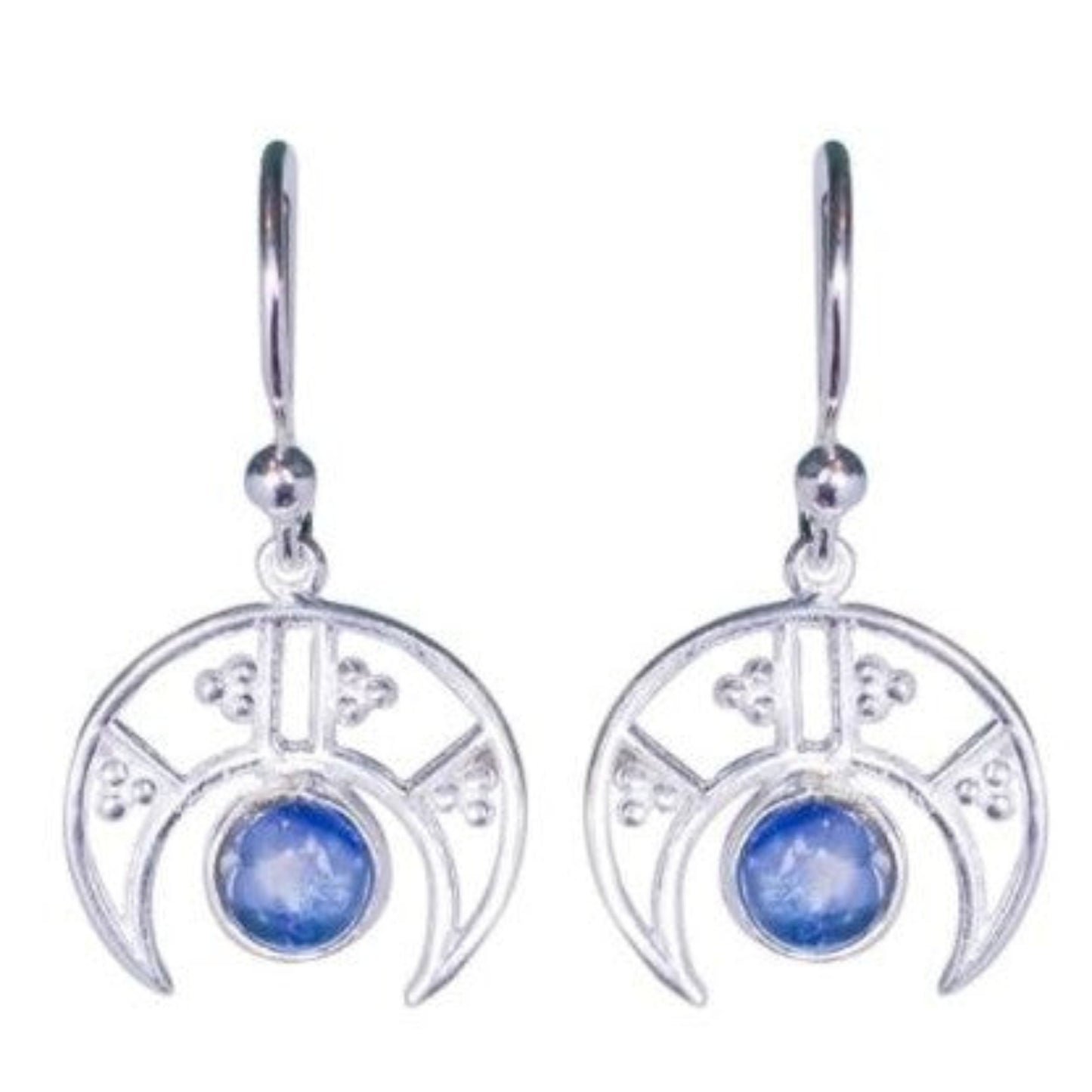 Sterling Silver Kyanite in Crescent Moon Earrings