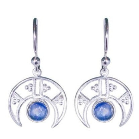 Sterling Silver Kyanite in Crescent Moon Earrings
