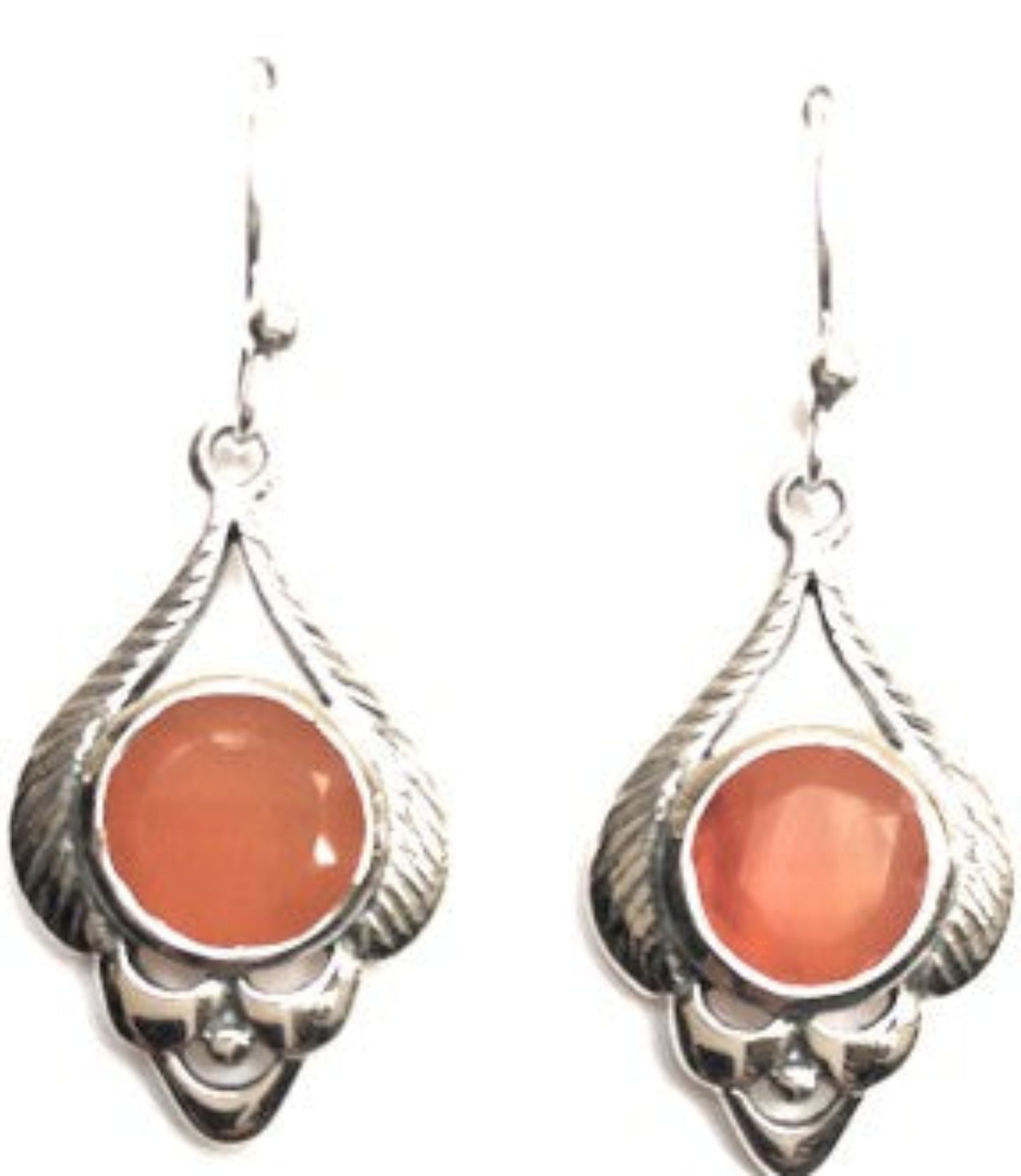 Sterling Silver Round Carnelian with Teardrop Earrings