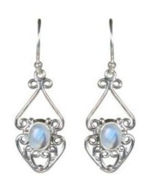 Sterling Silver Moonstone Earrings with Filigree Florets