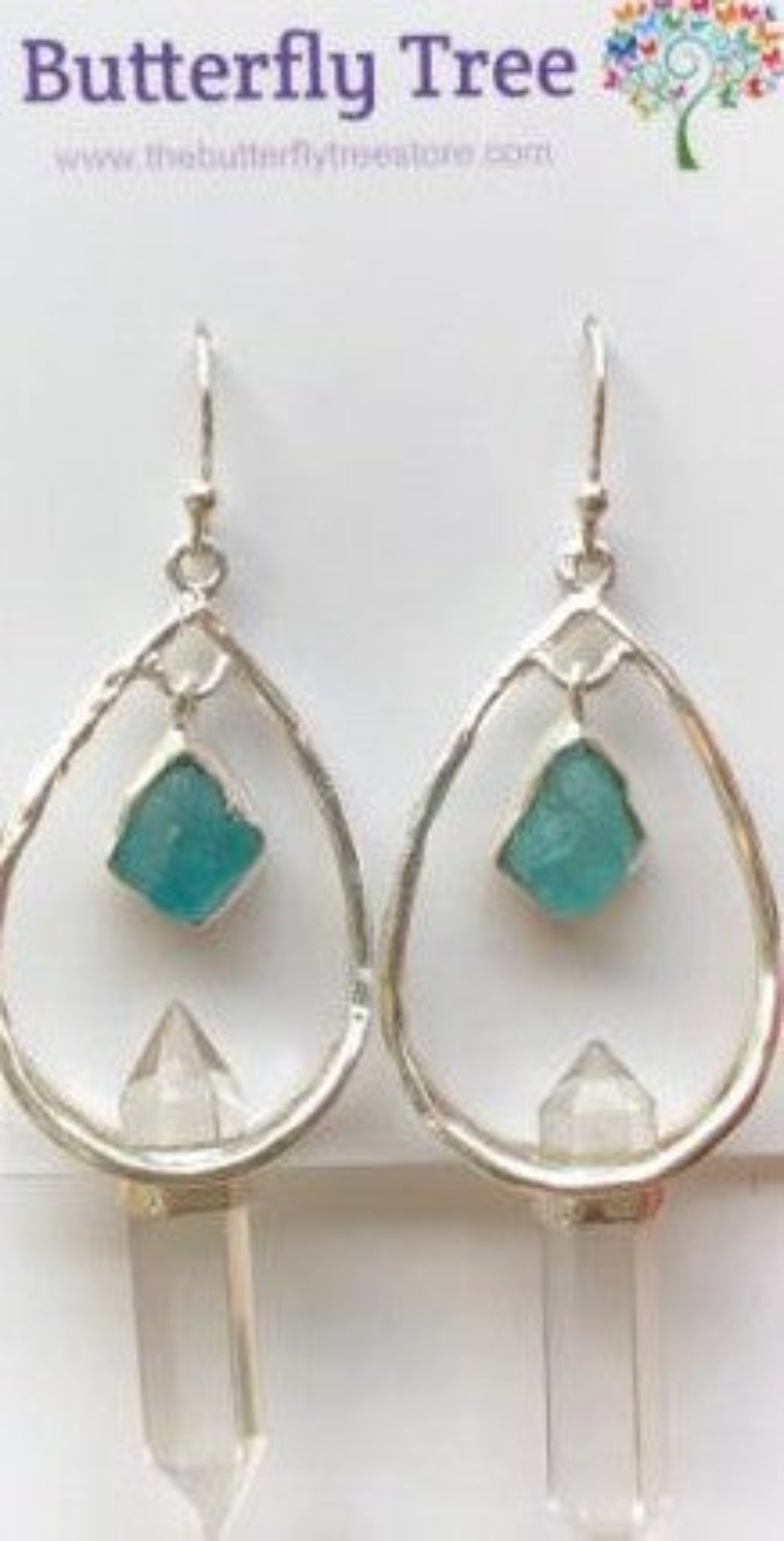Sterling Silver Crystal Quartz Earrings with Apatite in Teardrop