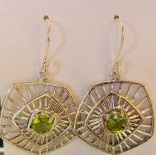 Sterling Silver Peridot Geometric Fan Earrings