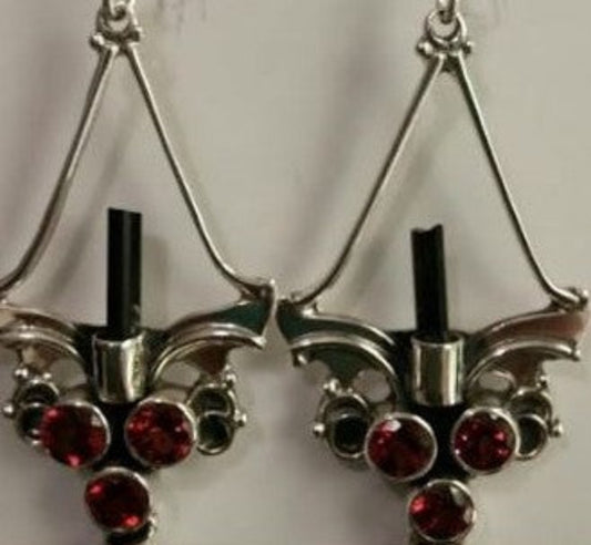 Sterling Silver Garnet with Black Tourmaline Chandelier Earrings