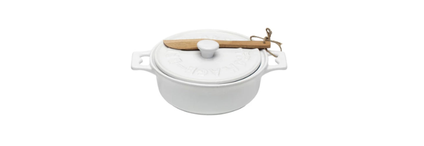 Brie Baker with Lid and Spreader- White