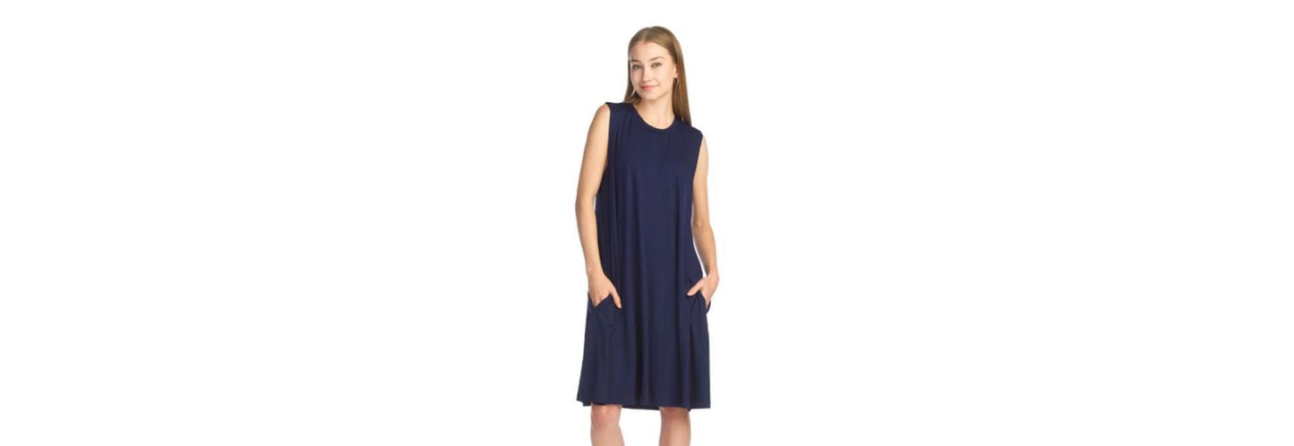 Sleeveless Navy Bamboo Stretch Dress