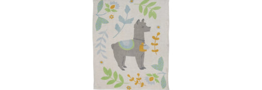 Recycled Cotton Blend Llama Baby Blanket -  Multicolor