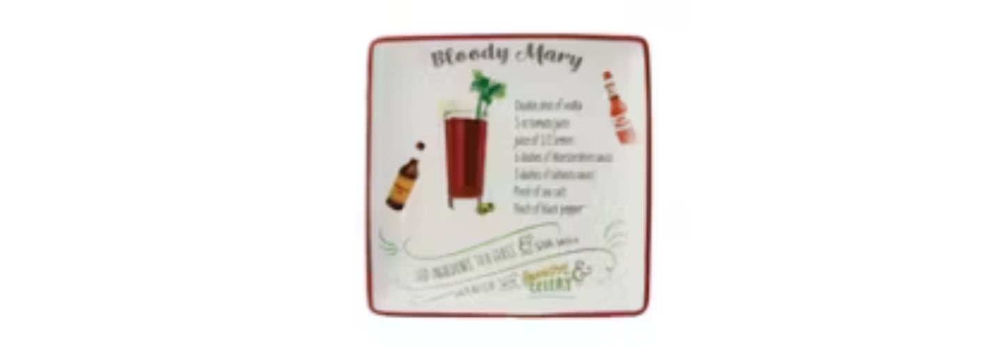 Stoneware Plate with Cocktail Recipe Assortment