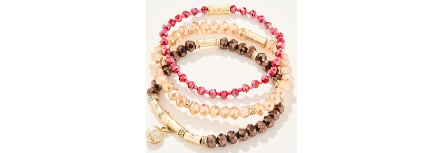 Sparkle Stretch Bracelet Set Pink/Brown