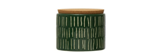 Debossed Stoneware Canister - Forest Green