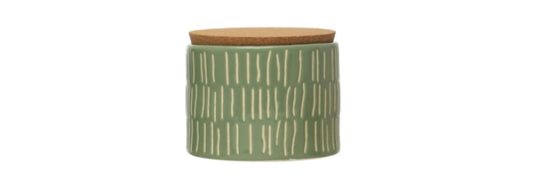 Debossed Stoneware Canister - Sage Green