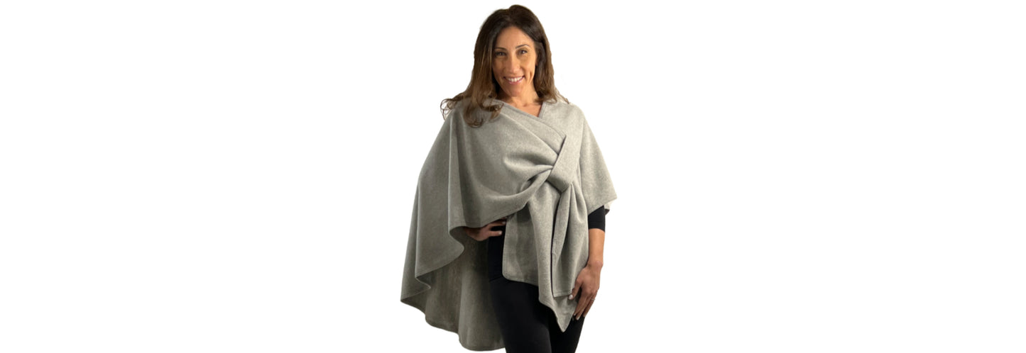 Wool Feel Cape with Faux Fur Detachable Collar - One Size