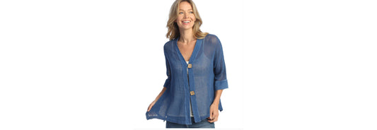Indigo Mineral Wash Mesh Cardigan
