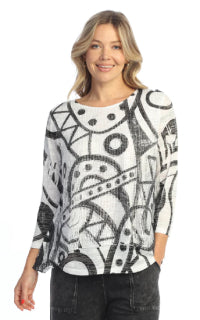 Layered Boucle Mesh Tunic Top w/ Burnout Lining