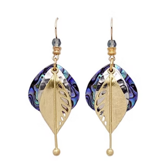 Earrings: Dew on a Leaf -Two Tone with Wine Beads | Fishhook Ear Wire