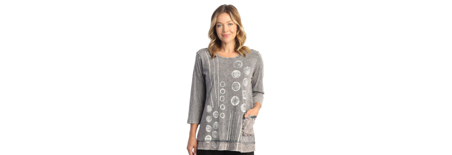 Dot n Line Mineral Wash Cotton Slub Tunic Top with Pocket