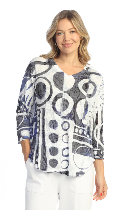 Rayon Burnout Crushed V-Neck Round-Hem Top