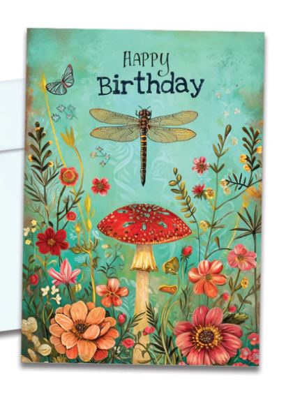 Dragonfly Toadstool Birthday Greeting Card