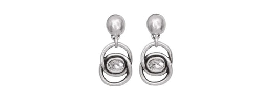 Handmade Pewter Earrings Double Circles with Crystal
