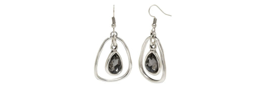 Handmade Pewter Earrings Oval with Smokey Crystal