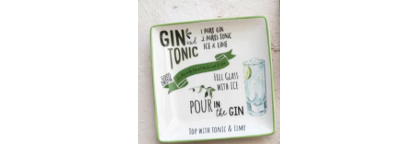 Stoneware Plate with Cocktail Recipe Assortment