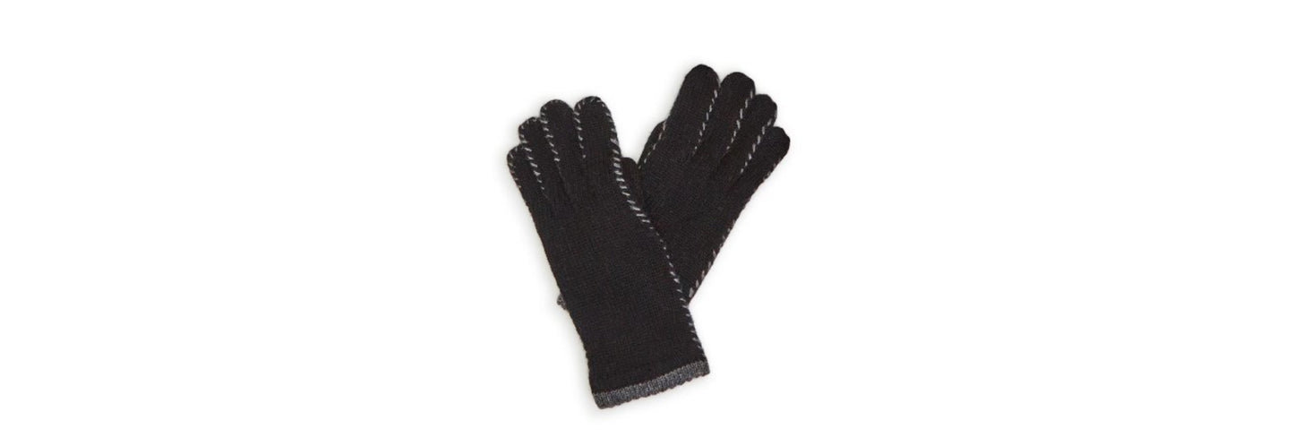 Contrast Stitch Knit Gloves - Black