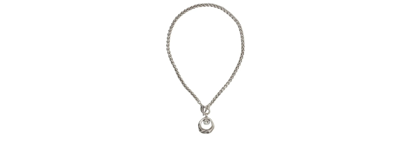 Handmade Pewter Knit Chain Necklace with Clear Crystal