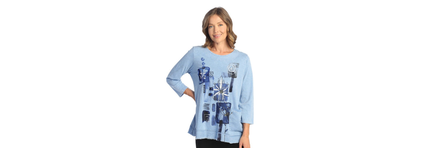 Lily Mineral Wash Cotton Slub Tunic Top - Cornflower