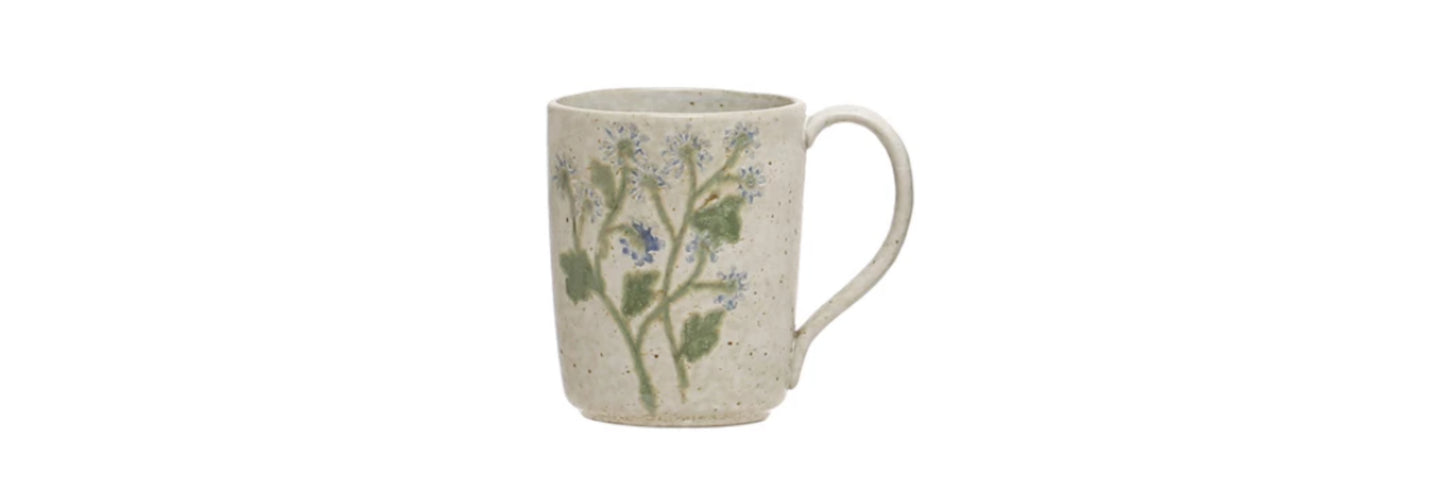 Stoneware Mug With Blue Flowers