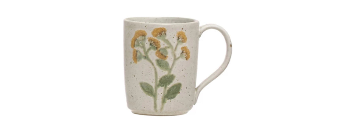 Stoneware Mug With Yellow Flowers