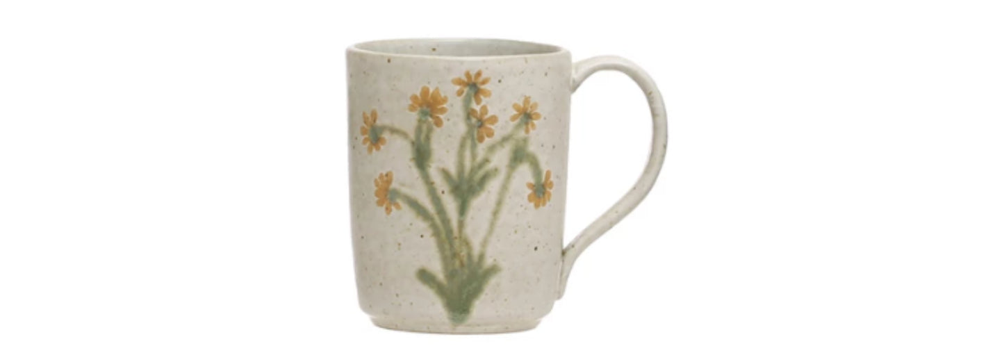 Stoneware Mug With Yellow Petals