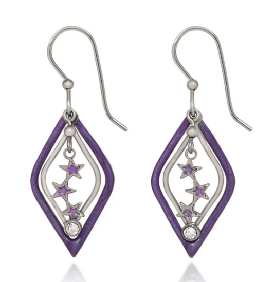 Purple and Silver Hanging Star Dangle Earrings