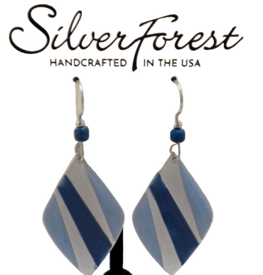Silver Tone Blue Modern Earrings