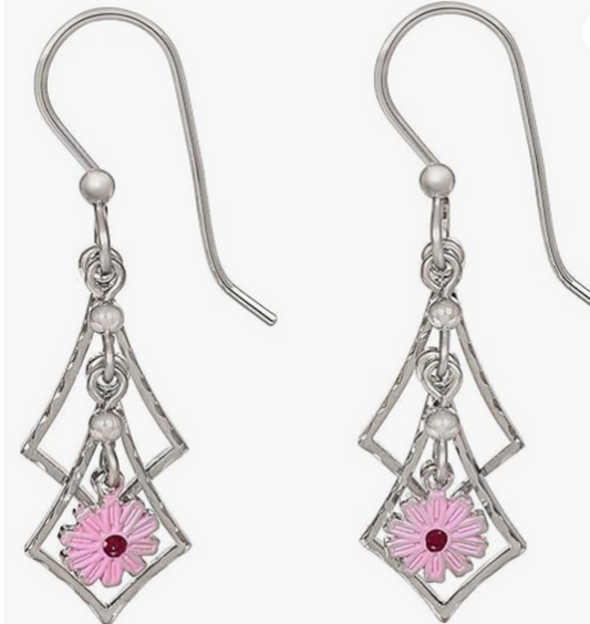 Diamond Cascade with Light Lilac Flower Pierced Earrings
