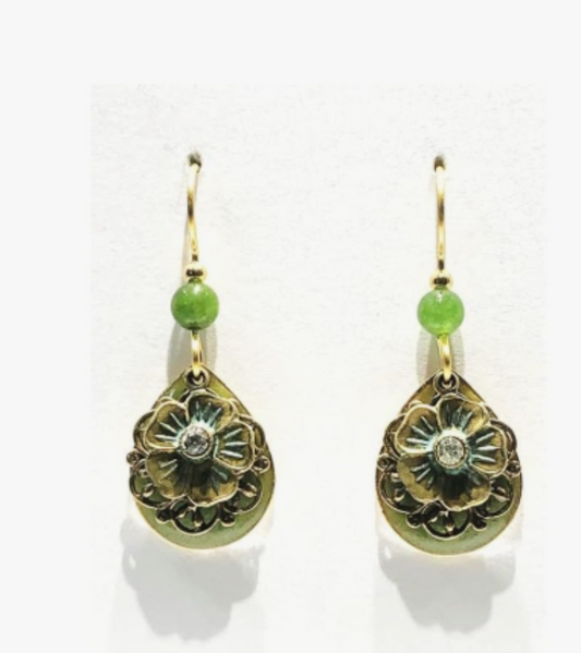 Light Green Tear with Light Green Flower & Filagree Earrings