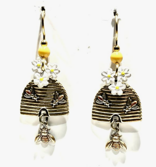Hive and Bee Dropand Flower  Earrings